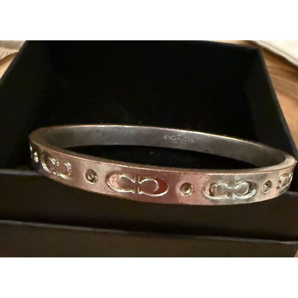 Coach Kissing C Hinged Bangle Bracelet Jewelry - Silver with Rhinestone